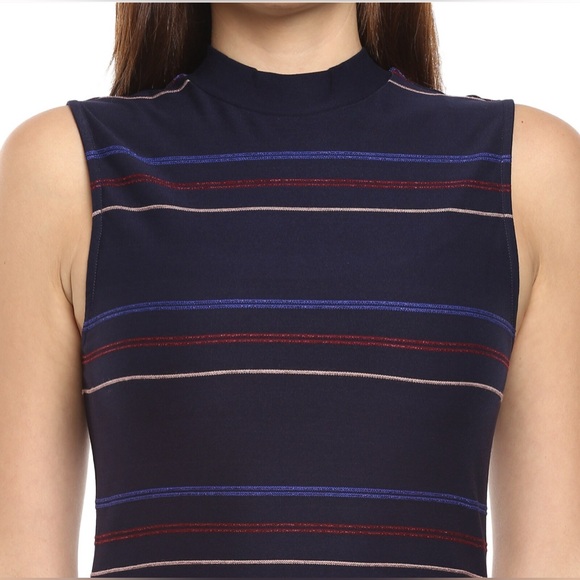 Ted Baker Erlo Striped Sleeveless Bodycon Midi Dress In Navy - Picture 9 of 14